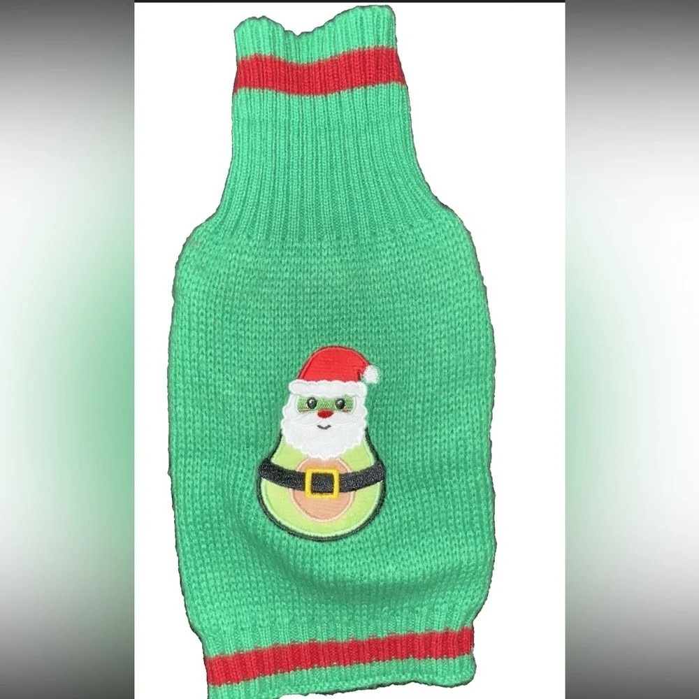 Dog Sweater Santa Avocado Green Adjustable Collar XS